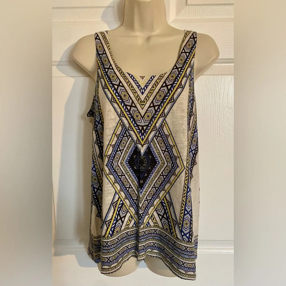 Charming Charlie Diamond Print Blue Yellow Tank Top